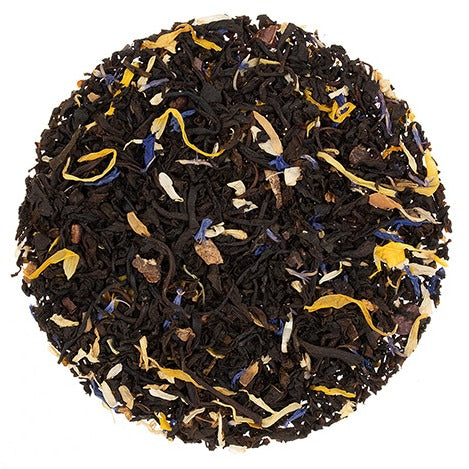 Loose black tea with cocoa and petals