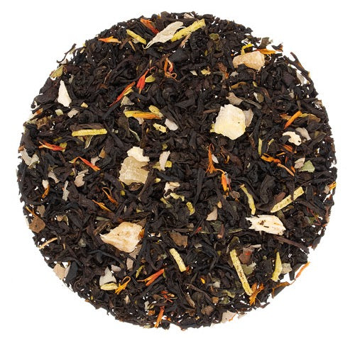 Loose leaf black tea with coconut, pineapple, and petals