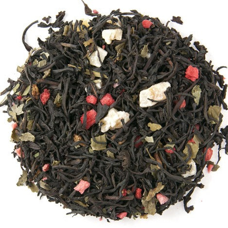 Loose black tea with strawberry and papaya pieces