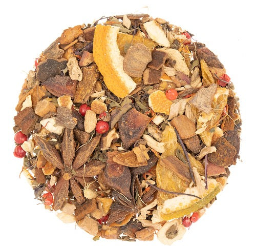 Loose leaf tulsi and ginger tea with citrus and spice