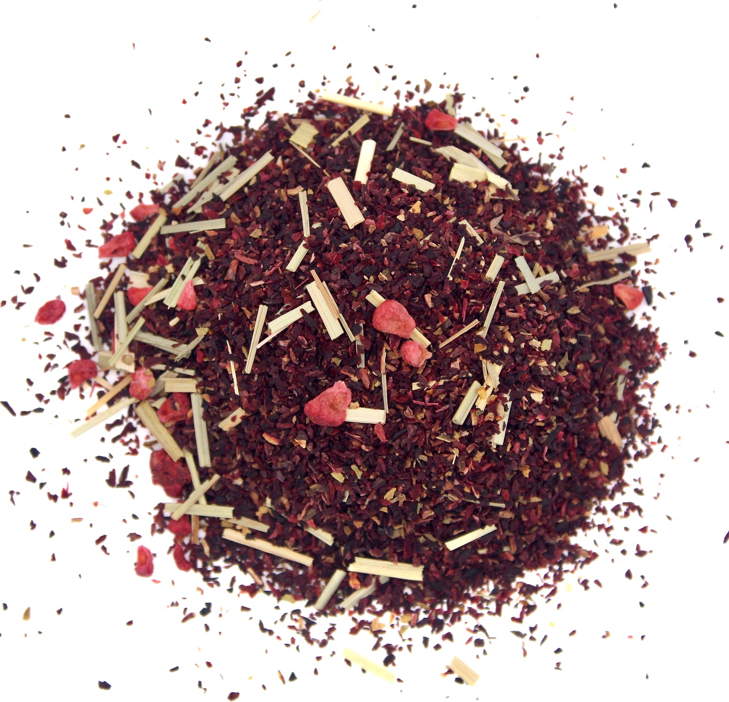 Loose leaf herbal tea with hibiscus, raspberry, and lemongrass