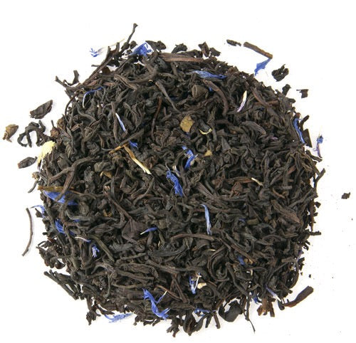 Teadaytea Creamy Earl Grey premium loose-leaf organic black tea blend featuring high-quality black tea leaves, vibrant yellow osmanthus petals, and a hint of vanilla.
