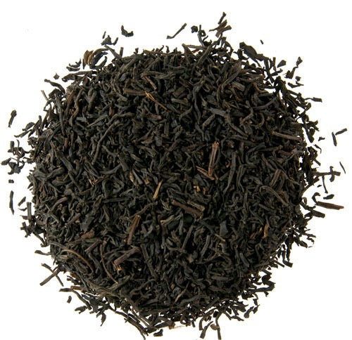 Teadaytea Keemun Panda #1 premium organic loose-leaf black tea featuring tightly twisted, dark whole leaves.