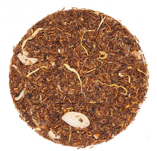 Teadaytea Madagascar Rooibos premium organic loose-leaf rooibos tea blend featuring earthy red rooibos needles with sweet chamomile buds and vibrant cornflower petals.