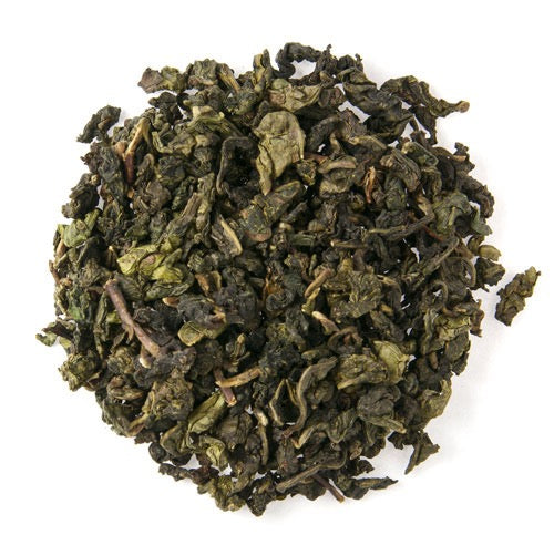 Teadaytea Quanzhou Milky Oolong premium loose-leaf pure tea showing tightly rolled jade-green oolong leaves.