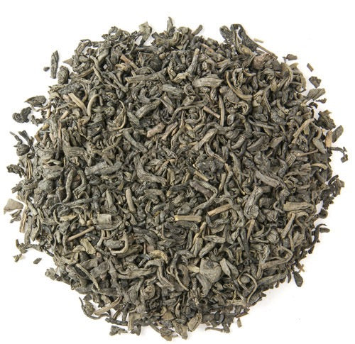 Teadaytea Special Chunmee premium organic loose-leaf green tea featuring tightly rolled, plum-colored green tea leaves from Zhejiang, China.